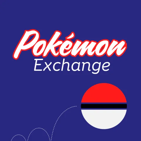 blue background with black/red/white ball bouncing. White text reads "Pokémon Exchange"