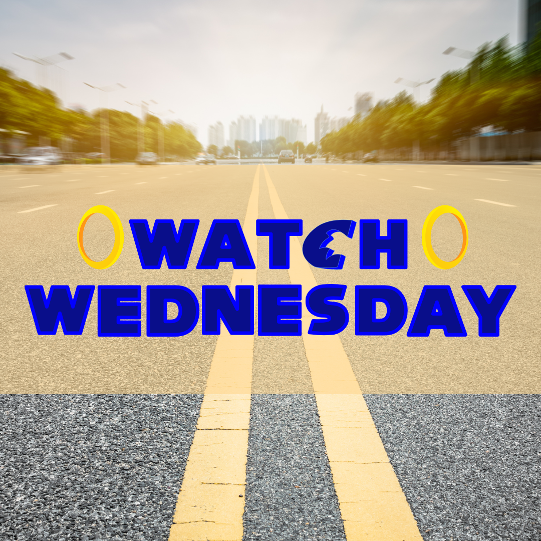 picture of road background, blue text reads "watch wednesday"